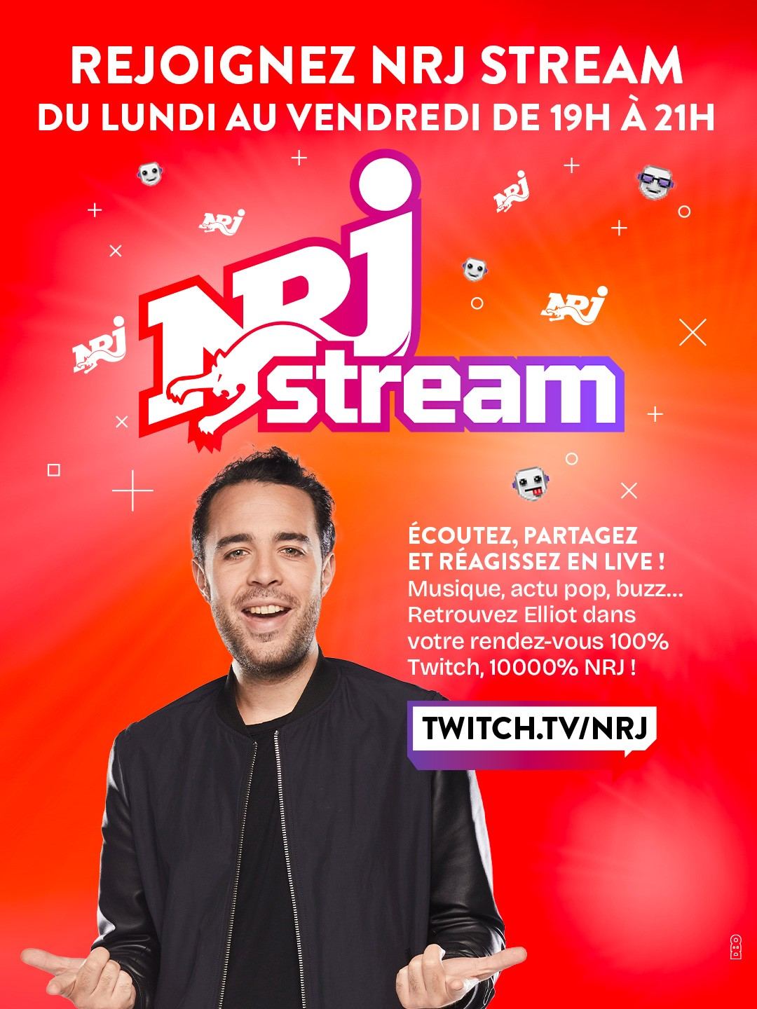 Affiche NRJ Stream · rendez-vous Twitch du lundi au vendredi